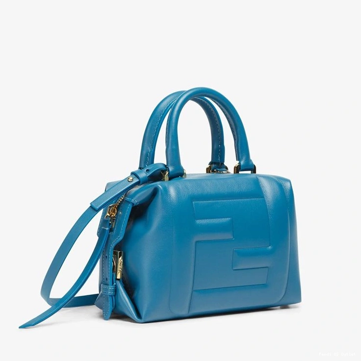 Vintage HOT Mini Leather Bag Fendi Blue FF In Nappa Cube 0726